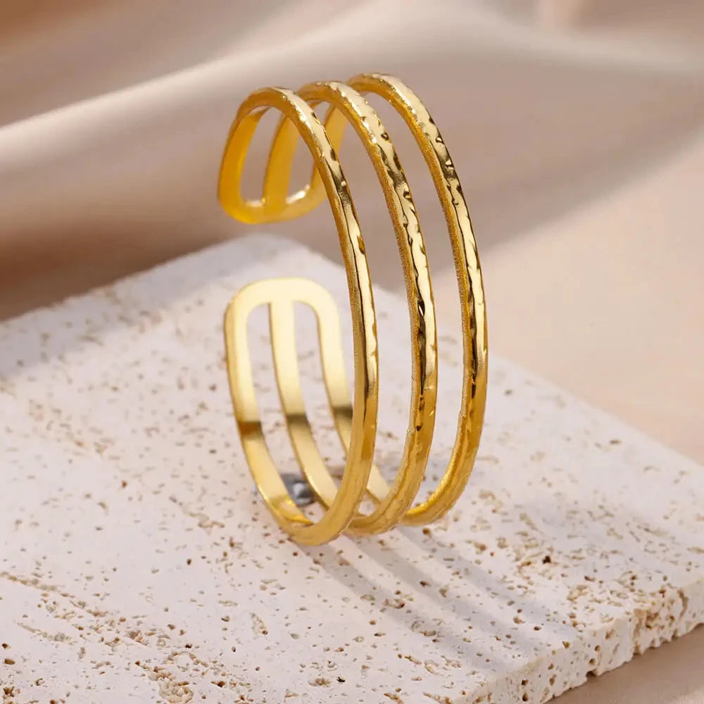 Elara Jewelry™ Multi-Band Hammered Cuff Bracelet