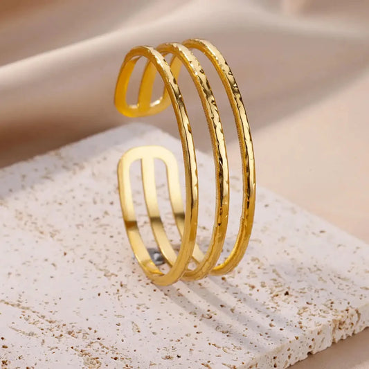 Elara Jewelry™ Multi-Band Hammered Cuff Bracelet