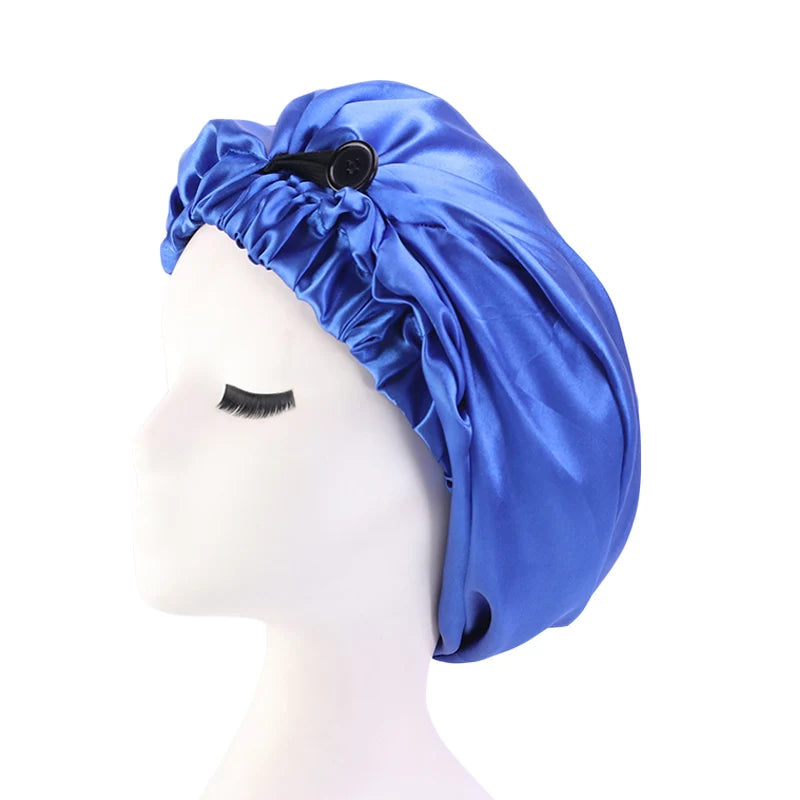 SatinÉclat™ Long Silk Touch Sleep Cap with Button