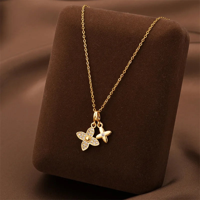 Elara Jewelry™ Crystal Butterfly Flower Necklace
