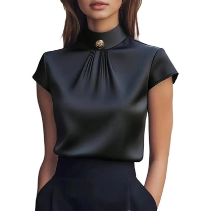 Satin Éclat™ High Neck Short Sleeve Blouse