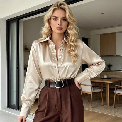 Satin Éclat™ Elegant Casual Long Blouse