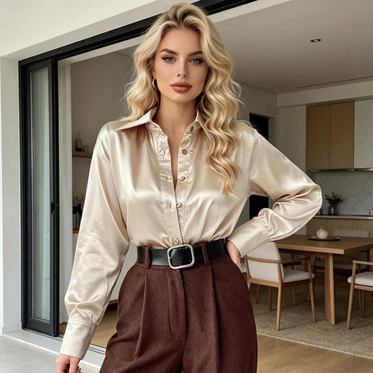 Satin Éclat™ Elegant Casual Long Blouse