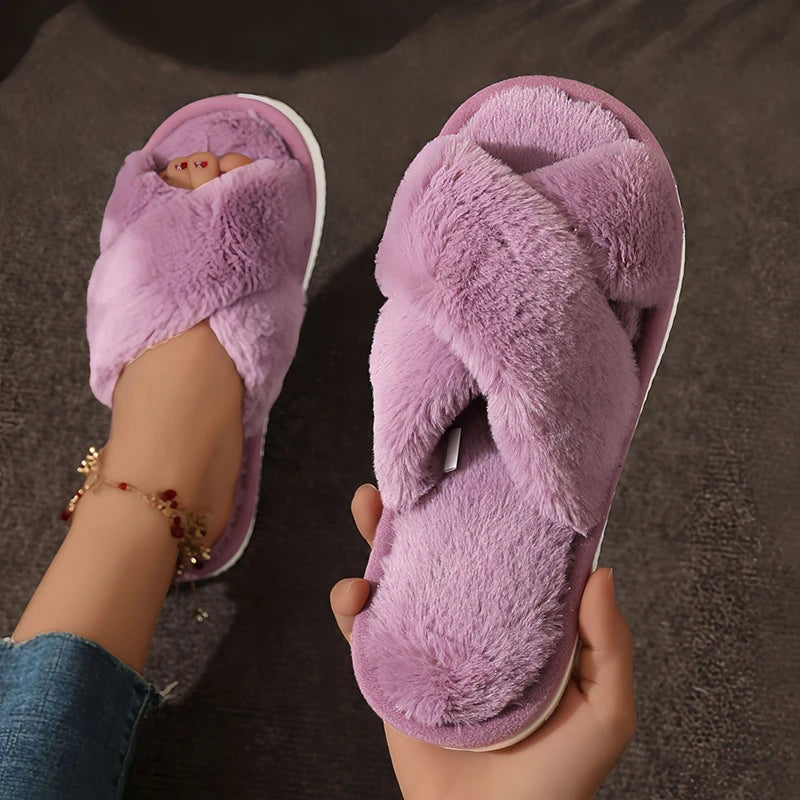 Lunara Winter™ Cross Strap Fur Slippers
