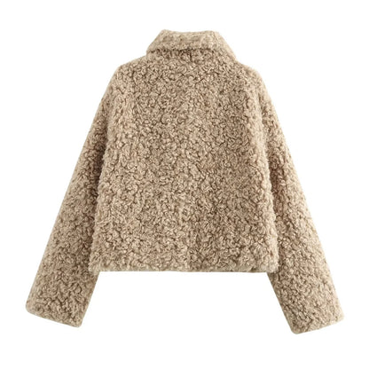 Lunara Winter™ Cropped Plush Teddy Fur Toggle Jacket