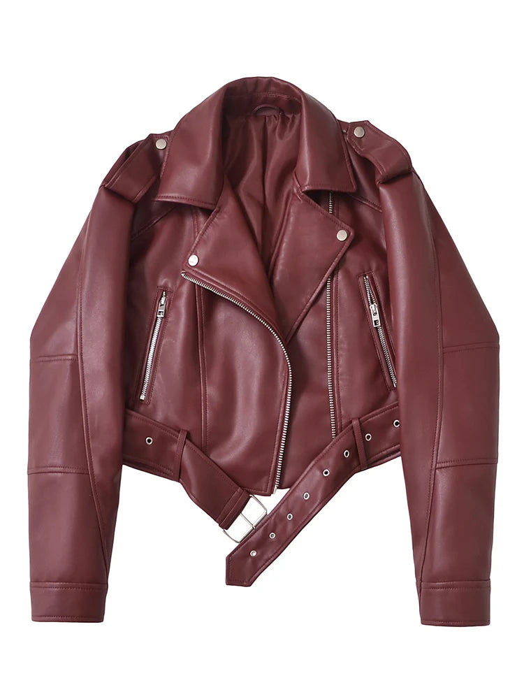 Lunara Winter™ Burgundy Faux Leather Moto Jacket