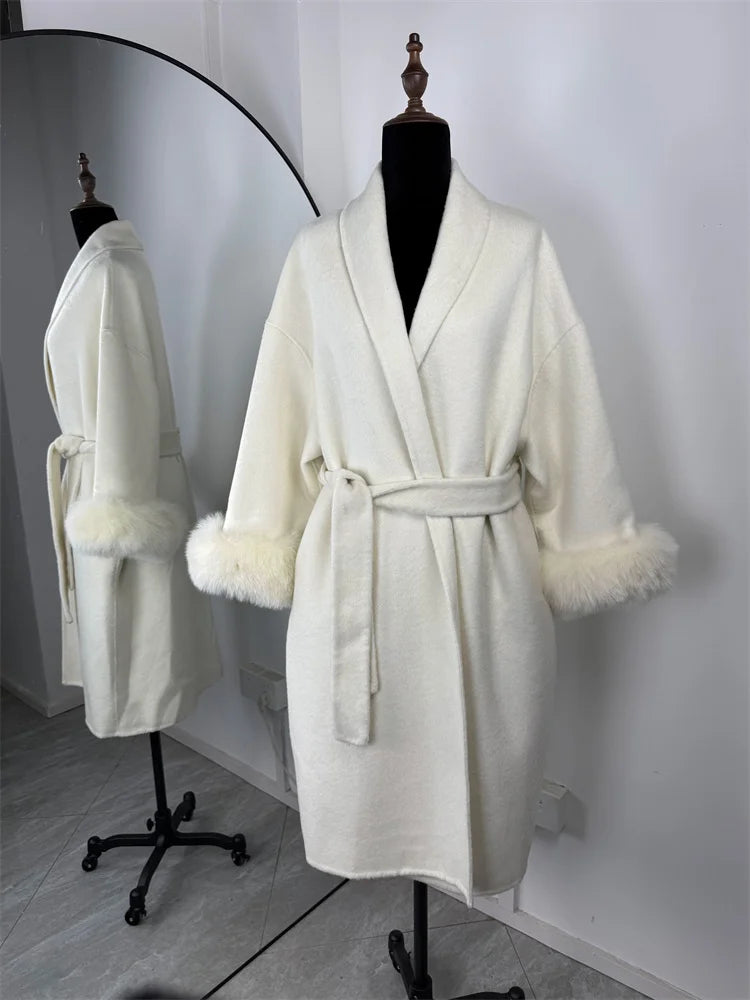 Lunara Winter™ Fox Fur Wool Overcoat for Women