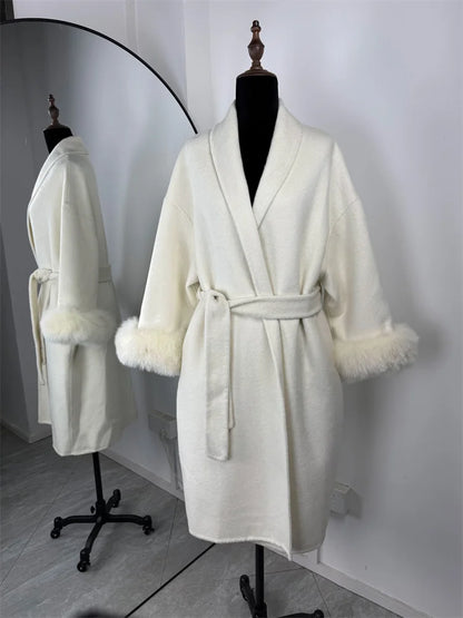 Lunara Winter™ Fox Fur Wool Overcoat for Women