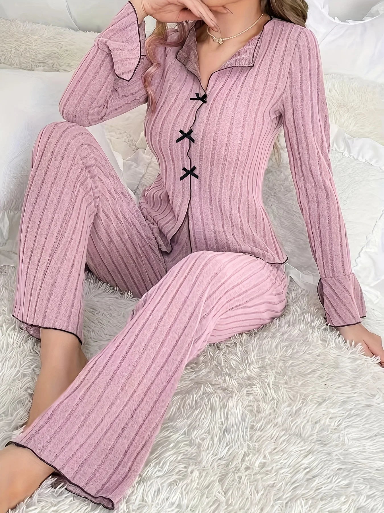 Lunara Winter™ 2-Piece Elegant Bow Pajama Set