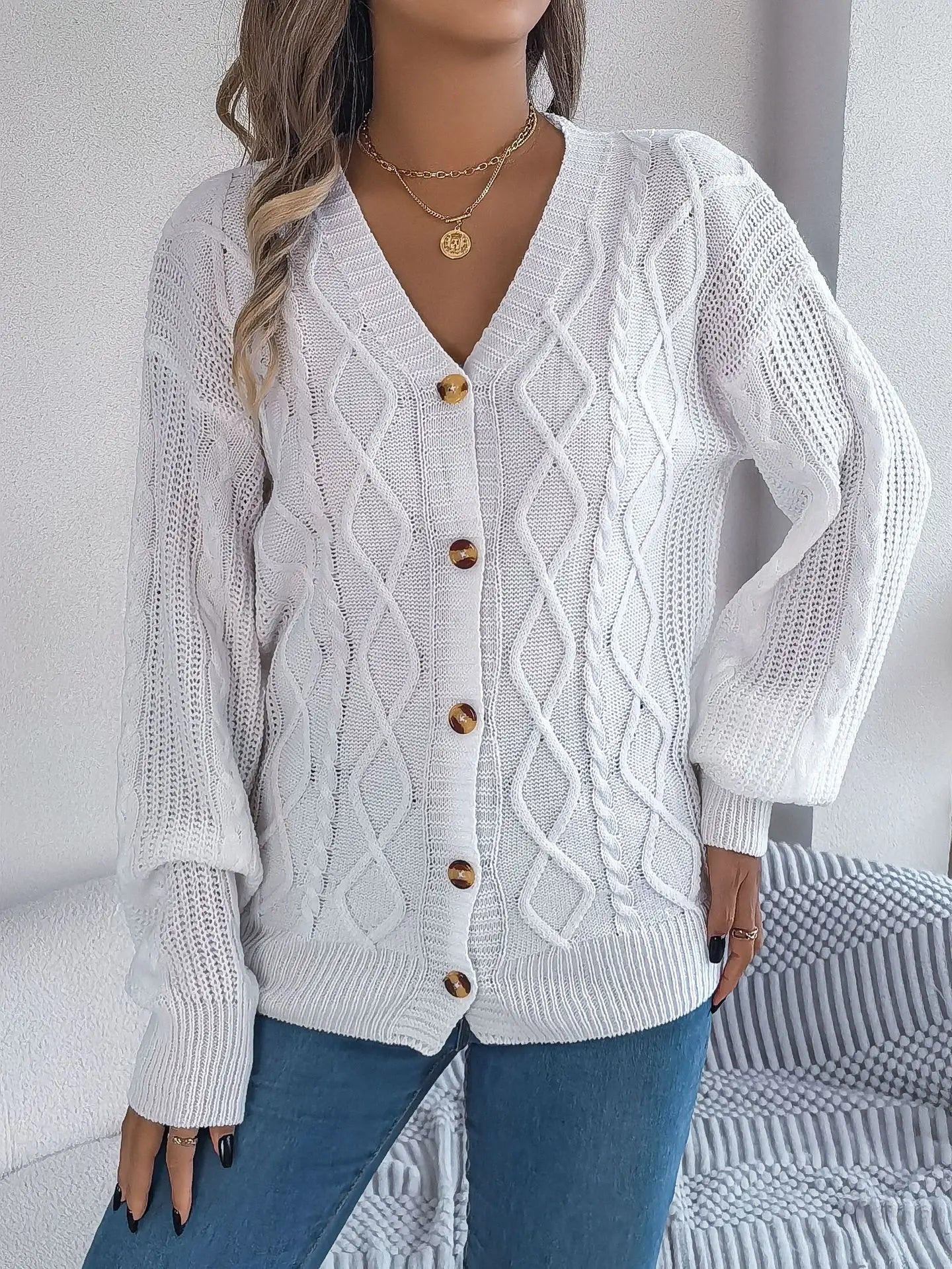Lunara Winter™ Einreihiger Cardigan mit V-Ausschnitt