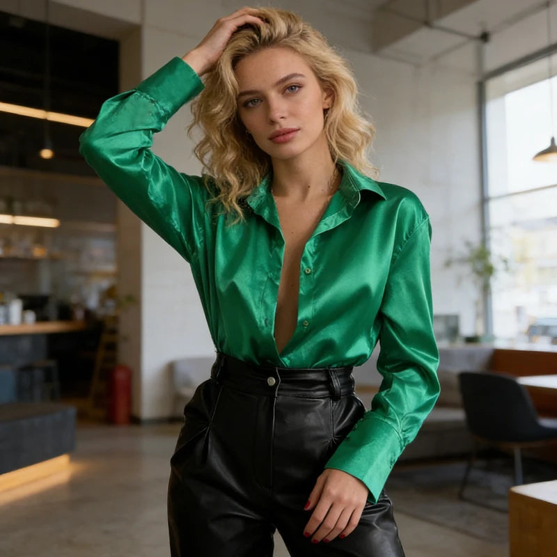 Satin Éclat™ Elegant Casual Long Blouse