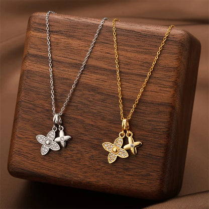 Elara Jewelry™ Crystal Butterfly Flower Necklace