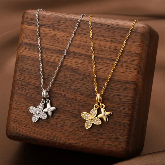 Elara Jewelry™ Crystal Butterfly Flower Necklace