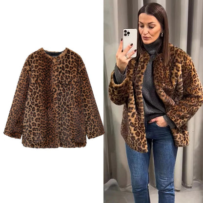 Abrigo de piel sintética de felpa con estampado de leopardo Lunara Winter™