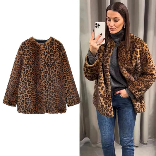 Lunara Winter™ Leopard Print Plush Faux Fur Coat