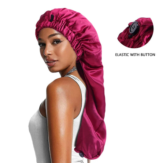 SatinÉclat™ Long Silk Touch Sleep Cap with Button