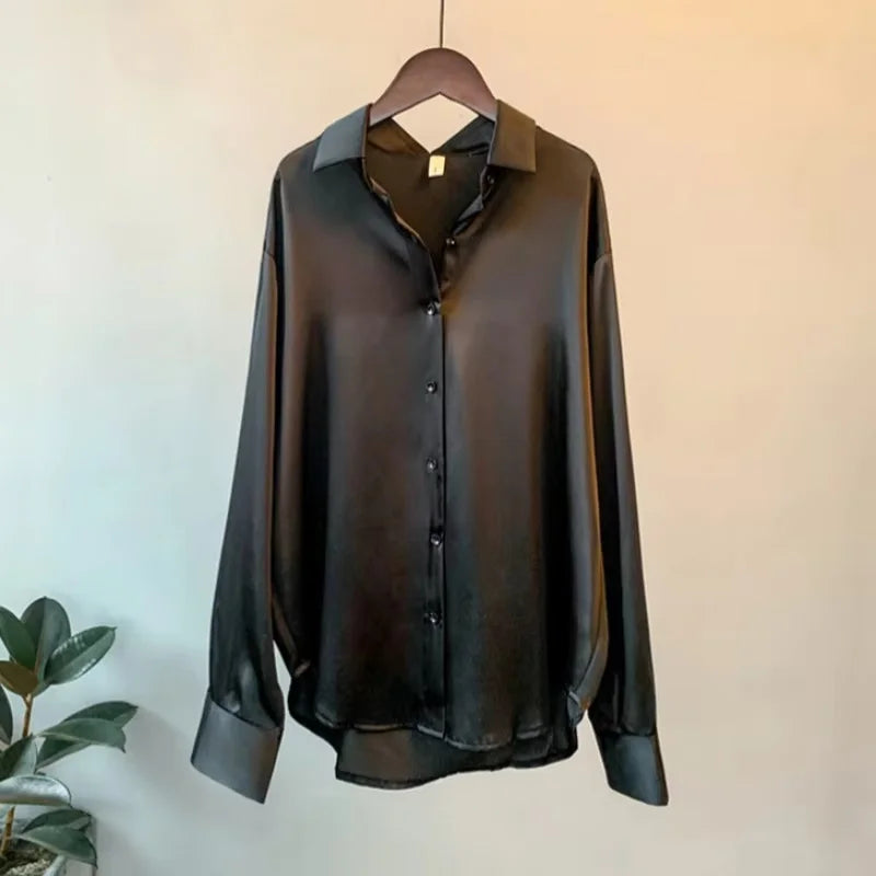SatinÉclat™ Button Blouse Women