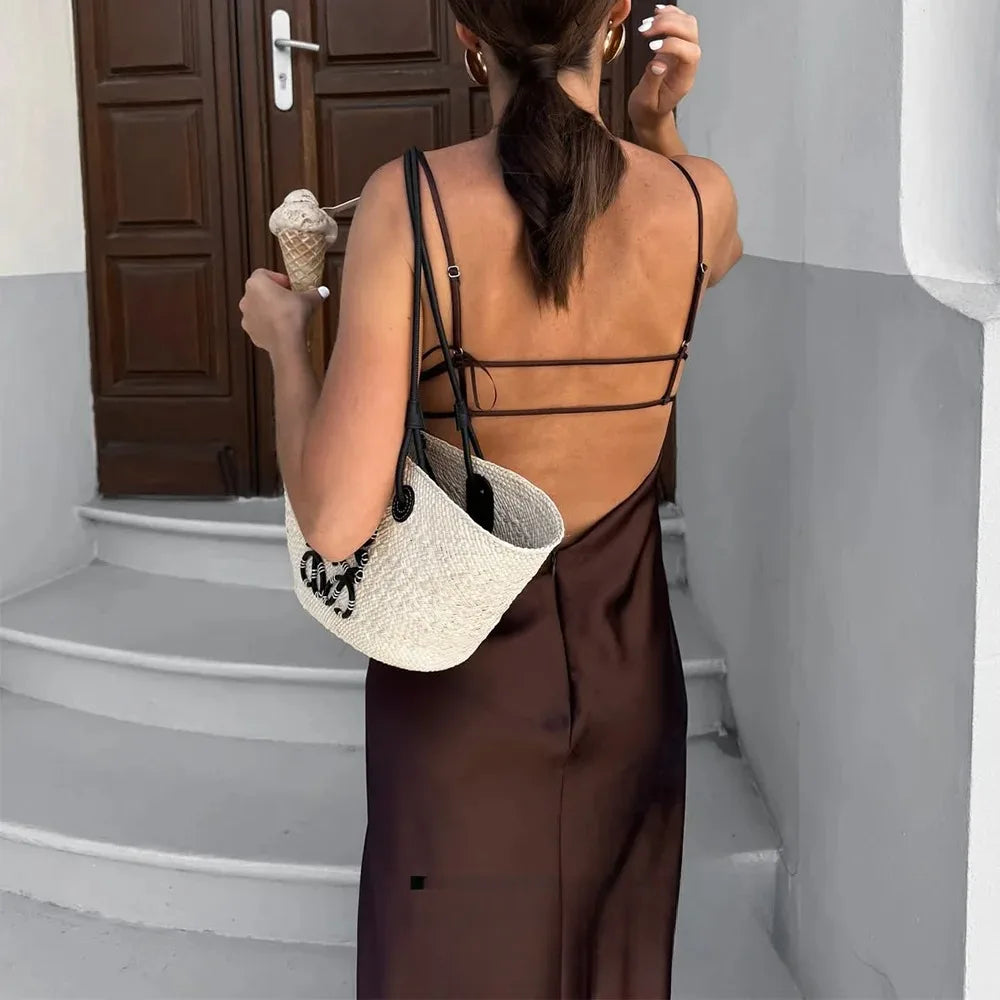 Satin Éclat™ Women’s V-Neck Long Dress