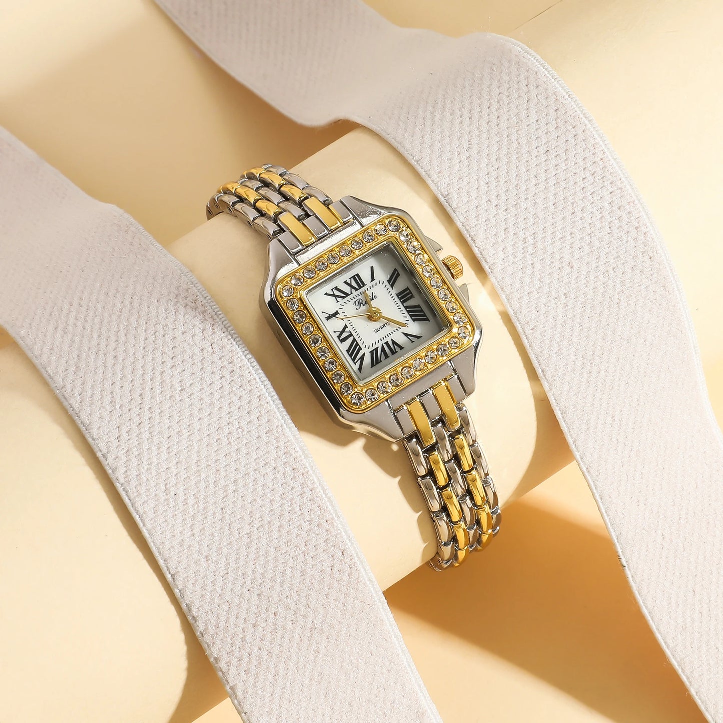 Velya Watches™ pulseira de aço com mostrador quadrado e quartzo