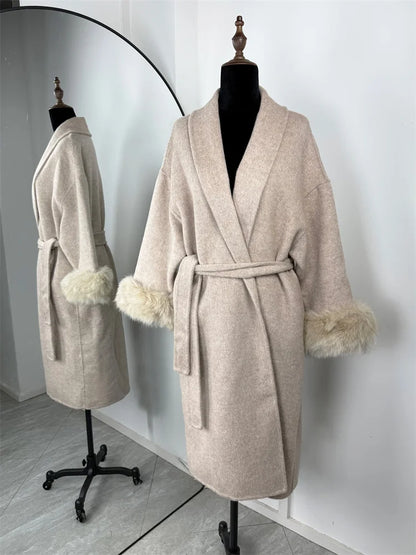 Lunara Winter™ Fox Fur Wool Overcoat for Women