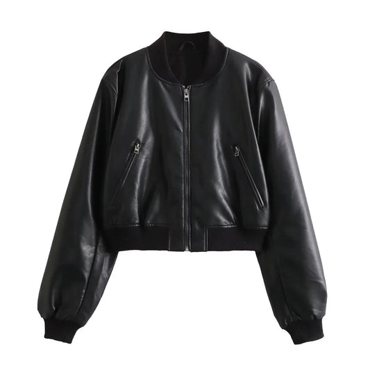 Lunara Winter™ Cropped Faux Leather Bomber Jacket