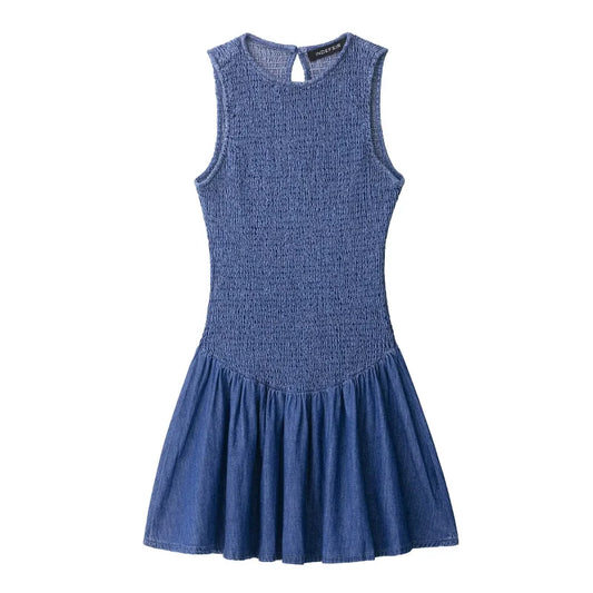 Amoura Dresses™ Denim Style Round Neck Short Dress