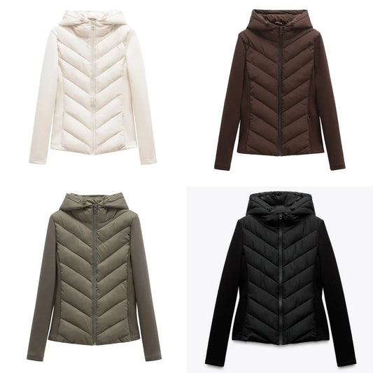 Lunara Winter™ Cropped Hooded Chevron Puffer Jacket