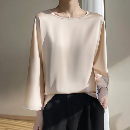 Satin Éclat™ Elegant O-Neck Blouse 3/4 Sleeve