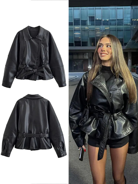 Lunara Winter™ Cropped Peplum Faux Leather Jacket