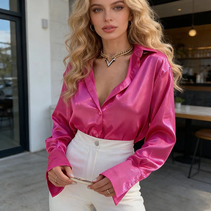 Satin Éclat™ Elegant Casual Long Blouse