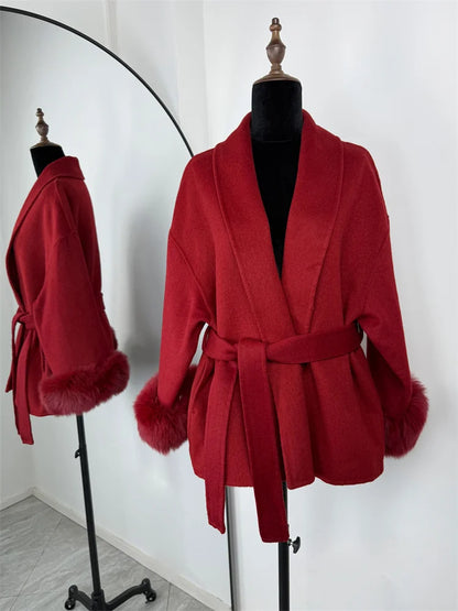Lunara Winter™ Fox Fur Wool Overcoat for Women
