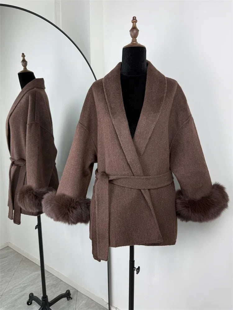Lunara Winter™ Fox Fur Wool Overcoat for Women