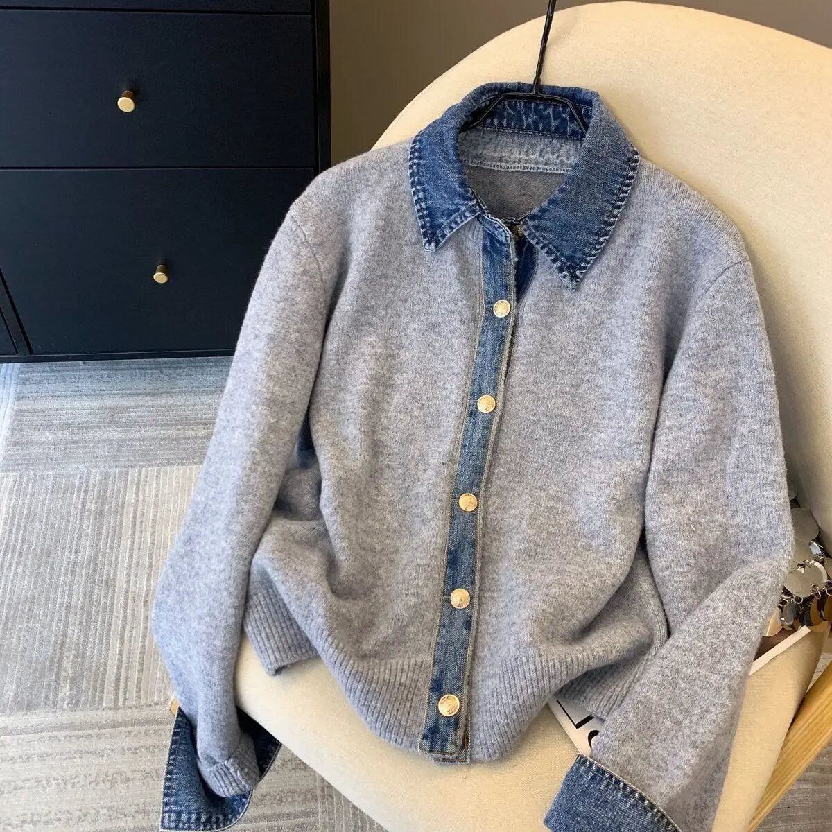 Cardigan con colletto in denim chic Lunara Winter™