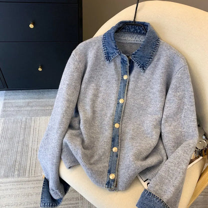 Cardigan con colletto in denim chic Lunara Winter™