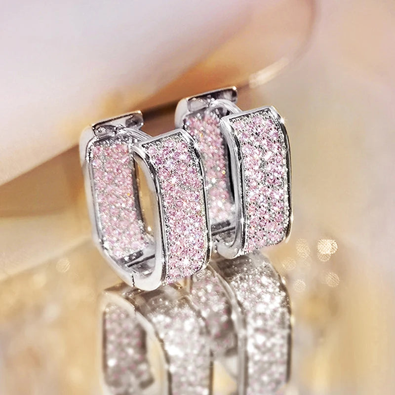 Elara Jewelry™ Triple Rectangle Pavé Hoop Earrings