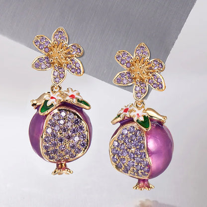 Elara Jewelry™ Purple Pomegranate Crystal Drop Earrings