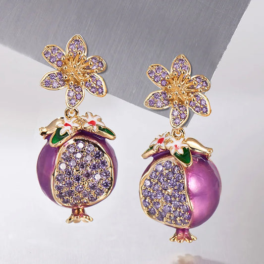 Elara Jewelry™ Purple Pomegranate Crystal Drop Earrings