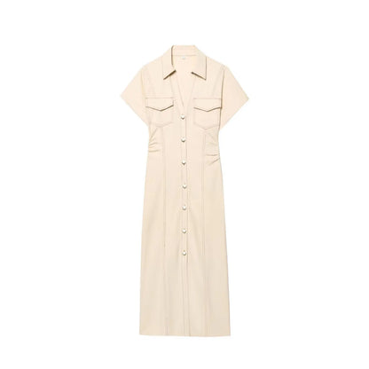 Amoura Dresses™ V-Neck Denim Midi Dress