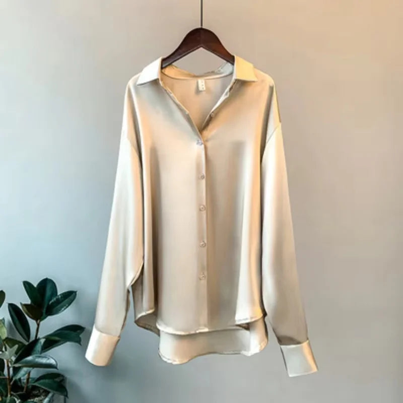 SatinÉclat™ Button Blouse Women