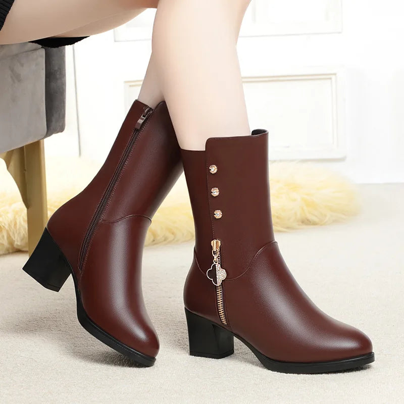 Botas longas de lã de couro Lunara Winter™