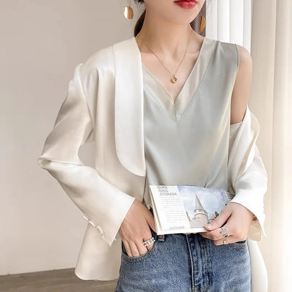 Satin Éclat™ Silk Halter V-Neck Blouse