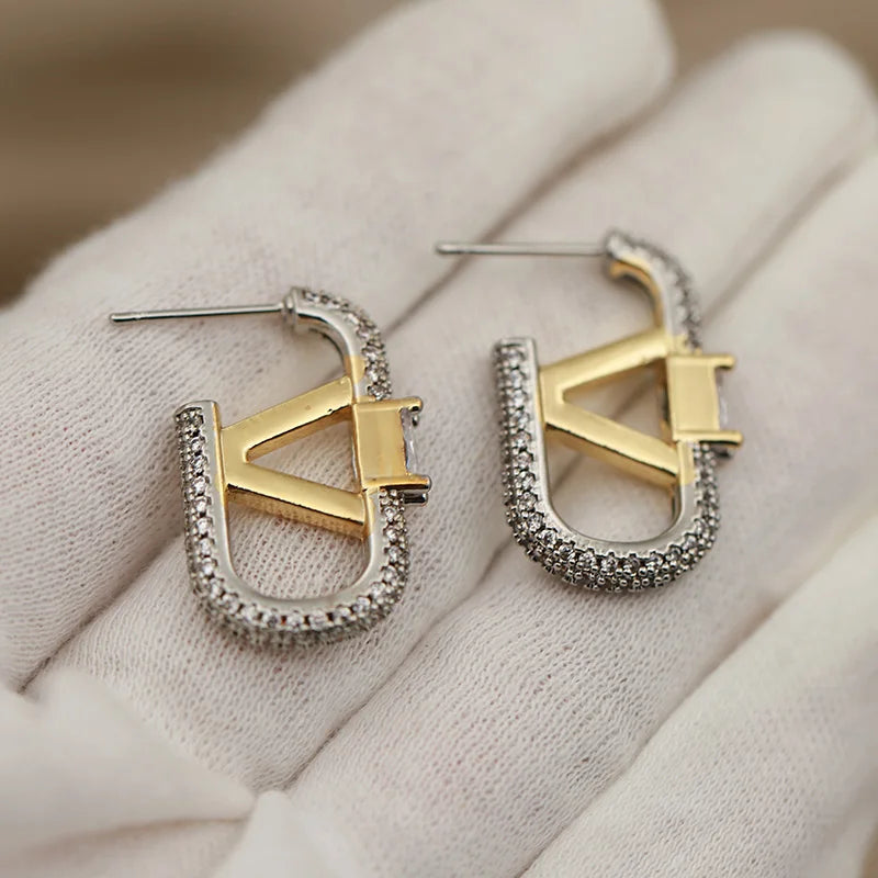 Elara Jewelry™ Two-Tone Geometric Crystal Earrings
