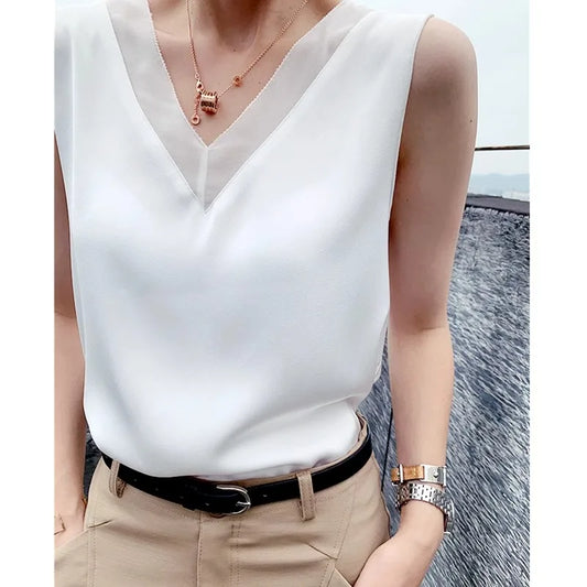 Satin Éclat™ Silk Halter V-Neck Blouse