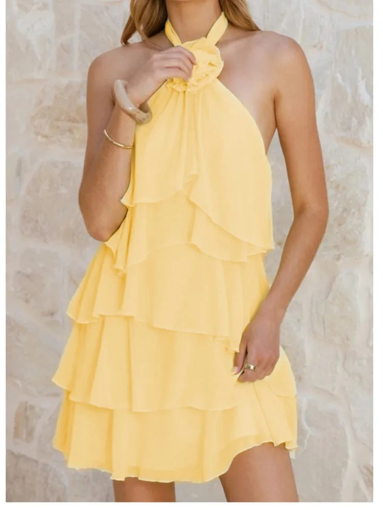 Amoura Dresses™ Flower Neck Ruffle Dress