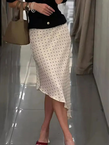 Satin Éclat™ Asymmetrical Polka Midi Skirt