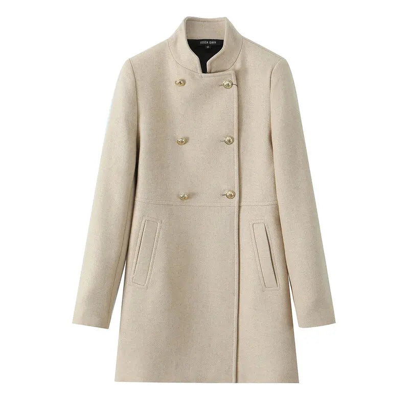 Lunara Winter™ Double-Breasted Stand Collar Wool Coat