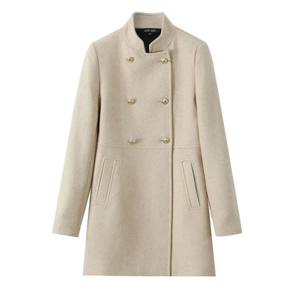 Lunara Winter™ Double-Breasted Stand Collar Wool Coat
