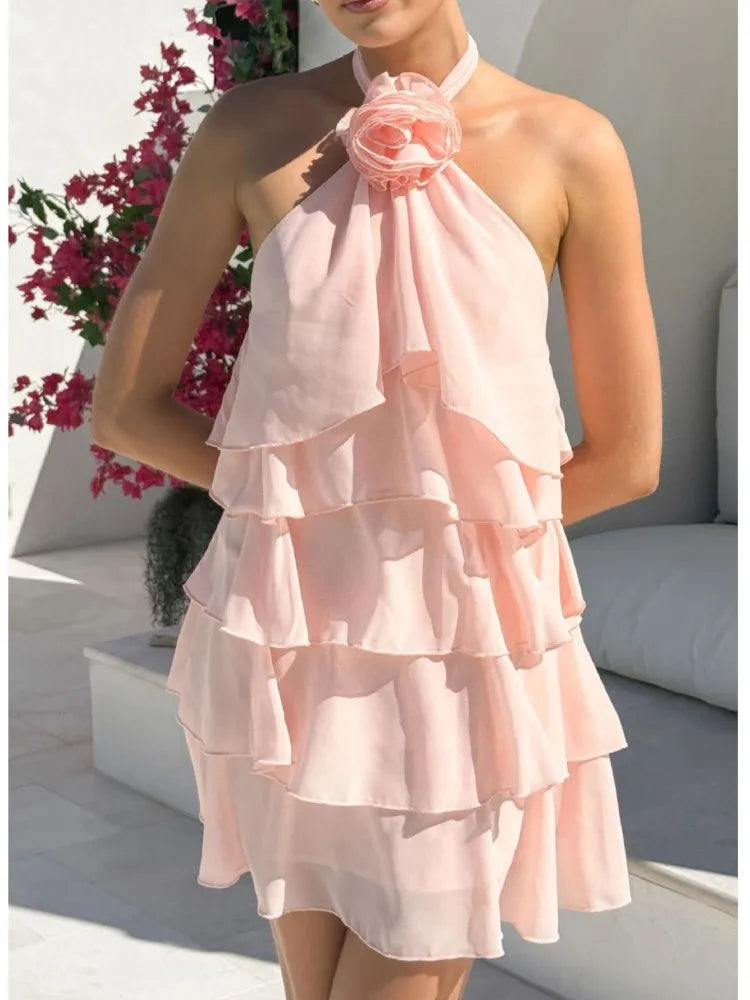 Amoura Dresses™ Flower Neck Ruffle Dress