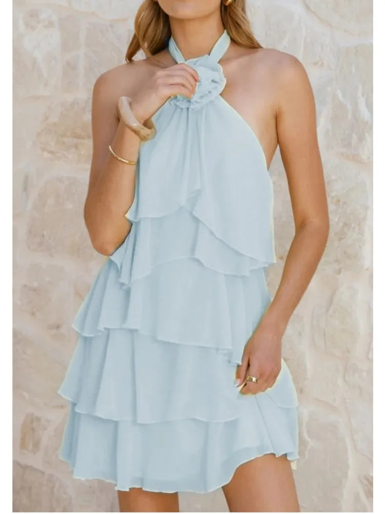 Amoura Dresses™ Flower Neck Ruffle Dress