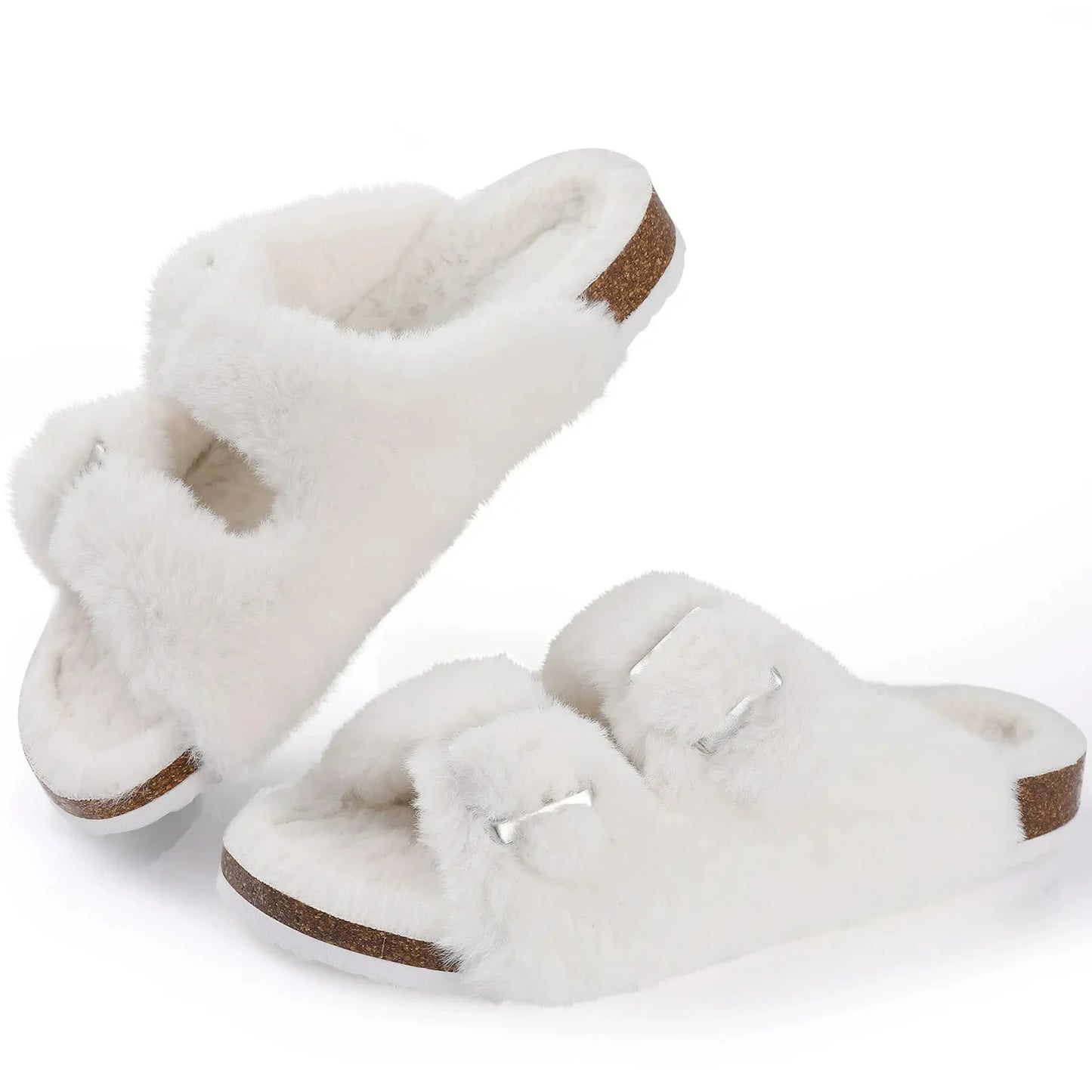 Solenne Shoes™ Fluffy Double Buckle Slide Sandals